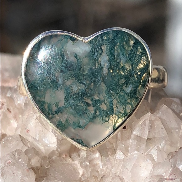 Shellys Boutiqu Jewelry - BOUTIQUE HEART MOSS AGATE 925 SILVER RING, SIZE 8
